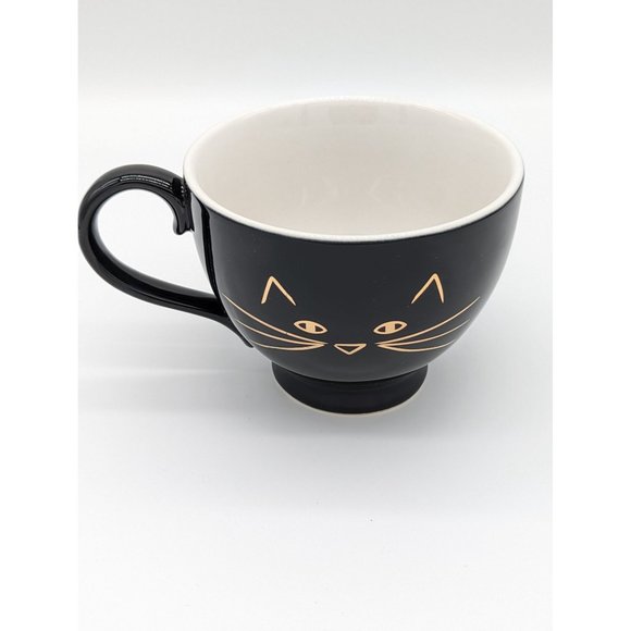 Black Cat Face Mug Gold Whiskers Heart 10 Strawberry Street Large Coffee Tea Cup - Picture 3 of 9